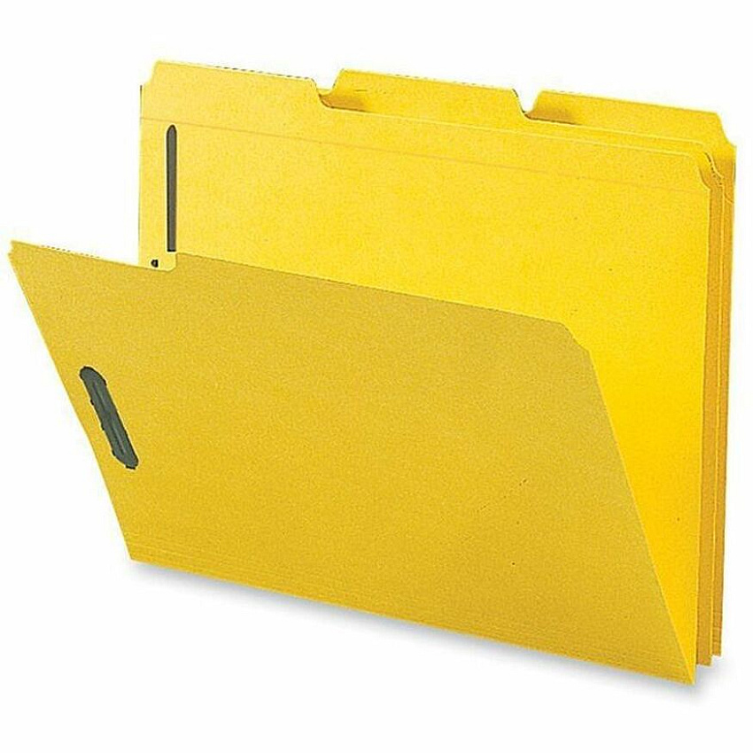 Business Source 1/3 Tab Cut Letter Recycled Fastener Folder 8 1/2" x 11" - 3/4" Expansion - 2 Fastener(s) - 2" Fastener Capacity - Top Tab Location - Assorted Tab Position - 11 pt. - Yellow - 10% Recycled - 50 / Box (BSN17270)