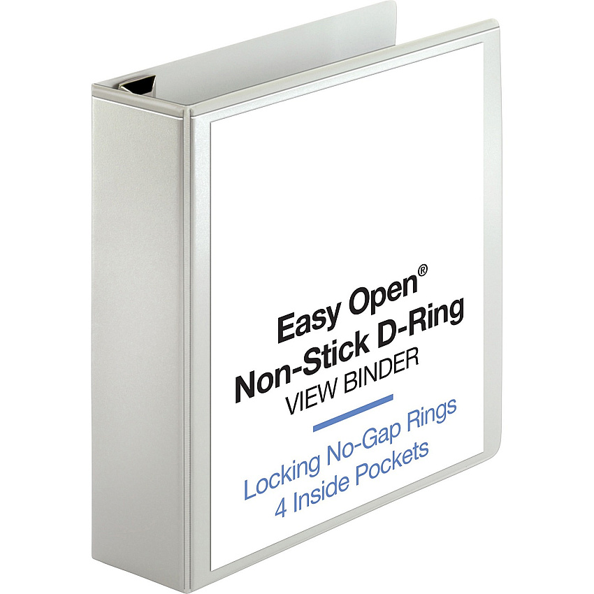 Business Source Locking D-Ring View Binder 3" Binder Capacity - Letter - 8 1/2" x 11" Sheet Size - 650 Sheet Capacity - Fastener(s): D-Ring - Pocket(s): 4, Inside Front & Back - Polypropylene, Chipboard - White - Recycled - Acid-free, Non-glare (BSN26961)