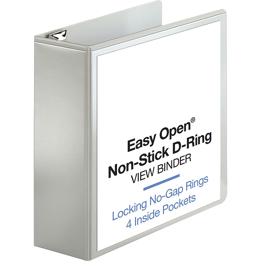 Business Source Locking D-Ring View Binder 4" Binder Capacity - Letter - 8 1/2" x 11" Sheet Size - 775 Sheet Capacity - Fastener(s): D-Ring - Pocket(s): 4, Inside Front & Back - Polypropylene, Chipboard - White - Recycled - Acid-free, Non-glare (BSN26963)