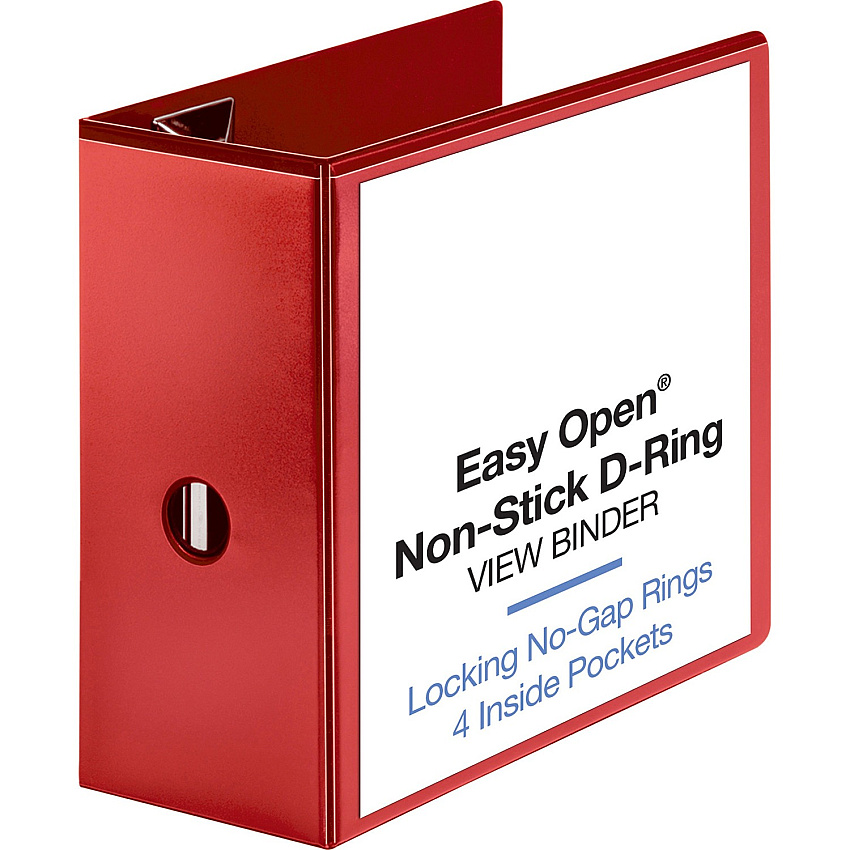 Business Source Red D-ring Binder 5" Binder Capacity - Letter - 8 1/2" x 11" Sheet Size - Fastener(s): D-Ring - Pocket(s): 4 - Polypropylene - Red - Clear Overlay, Non-stick, Ink-transfer Resistant, Locking Ring - 1 Each (BSN26984)