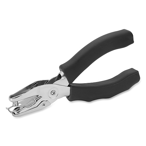 Business Source Handheld 6mm Slot Hole Punch 1 Punch Head(s) - 6 Sheet - 15/64" Punch Size - Round Shape - Metal - Silver, Black (BSN39283)