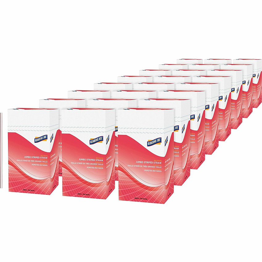 Genuine Joe Jumbo Striped Straws 7.8" Length - Plastic - Red, White - 500/Box - 24 / Carton (GJO58944CT)