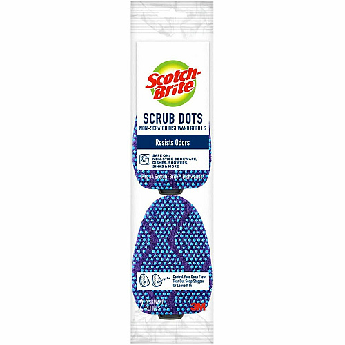 Scotch-Brite Scrub Dots Dishwand Refill 3.5" Width x 4.4" Length - 2 / Pack - Cellulose, MicroFiber - Blue (48727)
