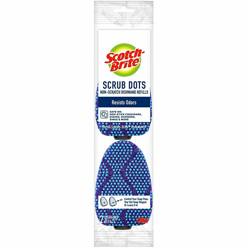Scotch-Brite Scrub Dots Dishwand Refill 3.5" Width x 4.4" Length - 2 / Pack - Cellulose, MicroFiber - Blue (48727)