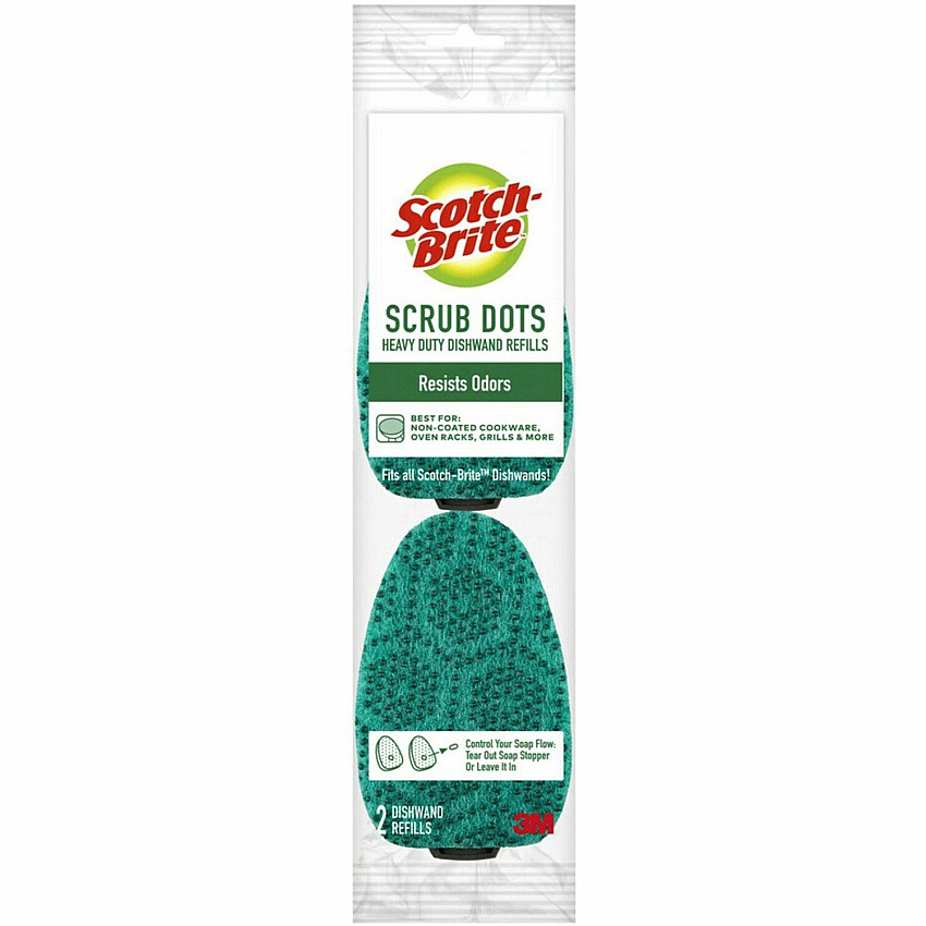 Scotch-Brite Scrub Dots Dishwand Refill 3.5" Width x 4.4" Length - 2 / Pack - Green (48827)