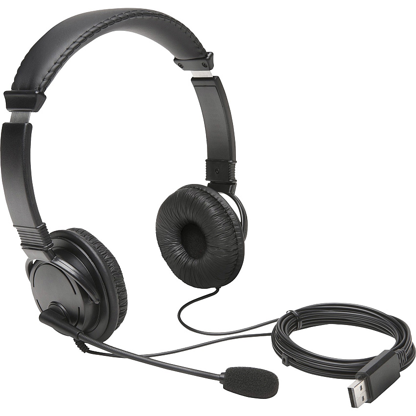 Kensington USB-A Headphones with Mic Stereo - USB Type A - Wired - Over-the-head - Binaural - Supra-aural - 6 ft Cable - Noise Cancelling Microphone (97601)