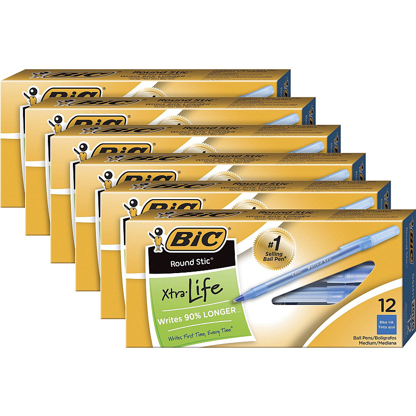 BIC Round Stic Ballpoint Pens Medium Pen Point - Blue Ink - Blue Barrel - 1/Box - 6 / Bundle (GSM11BEBD)