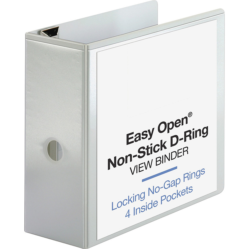Business Source Locking D-Ring View Binder 5" Binder Capacity - Letter - 8 1/2" x 11" Sheet Size - 925 Sheet Capacity - Fastener(s): D-Ring - Pocket(s): 4, Inside Front & Back - Polypropylene-covered Chipboard - White - Recycled - Locking Ring, (BSN26965)