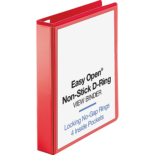Business Source Red D-ring Binder 1 1/2" Binder Capacity - Letter - 8 1/2" x 11" Sheet Size - Fastener(s): D-Ring - Pocket(s): 4 - Polypropylene - Red - Non-stick, Clear Overlay, Ink-transfer Resistant, Labeling Area - 1 Each (BSN26980)