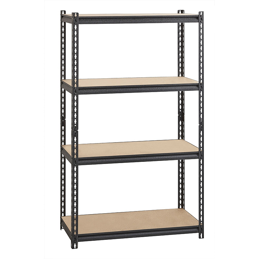 Lorell Iron Horse 2300 lb Capacity Riveted Shelving 4 Shelf(ves) - 60" Height x 36" Width x 18" Depth - 30% Recycled - Black - Steel, Particleboard - 1 Each (LLR59696)