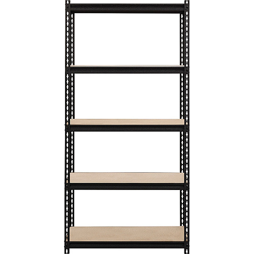 Lorell Iron Horse 2300 lb Capacity Riveted Shelving 5 Shelf(ves) - 72" Height x 36" Width x 18" Depth - 30% Recycled - Black - Steel, Particleboard - 1 Each (LLR59697)
