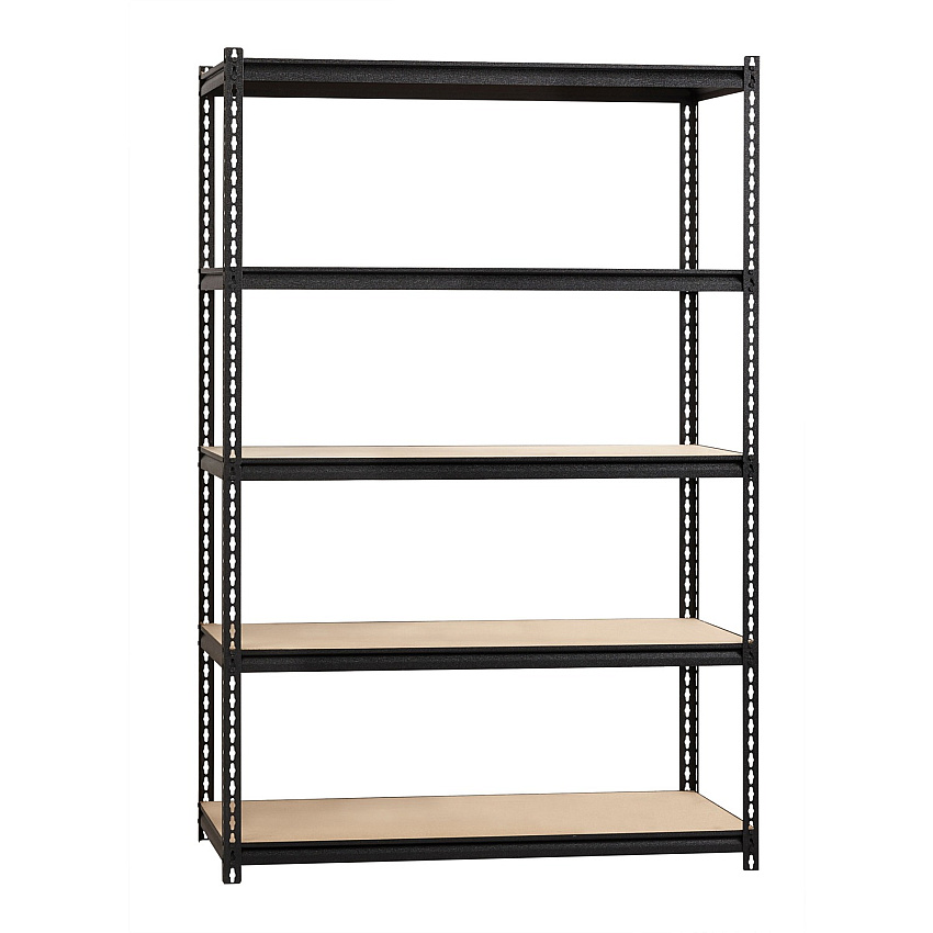 Lorell Iron Horse 2300 lb Capacity Riveted Shelving 5 Shelf(ves) - 72" Height x 48" Width x 24" Depth - 30% Recycled - Black - Steel, Particleboard - 1 Each (LLR59699)