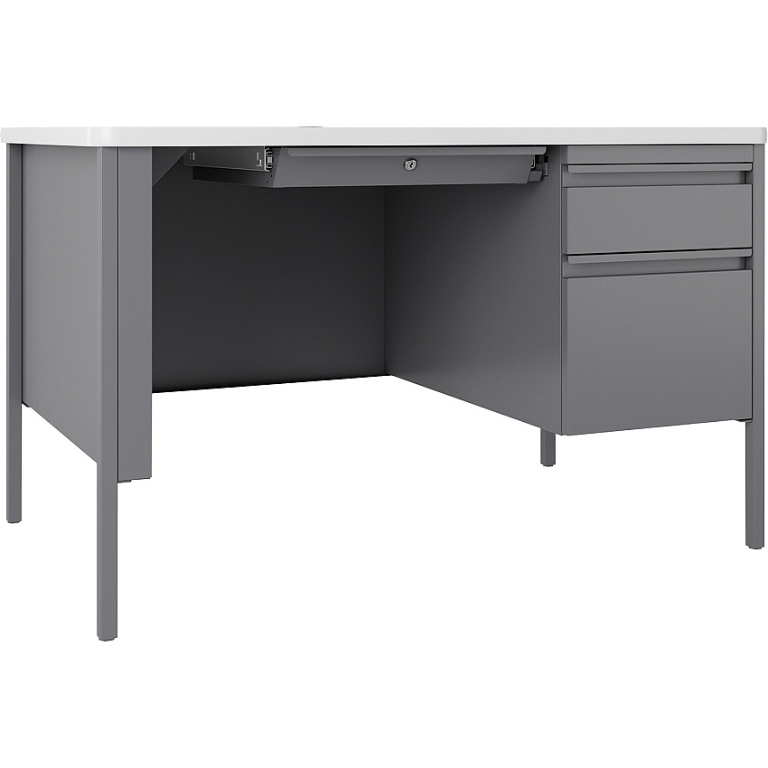 Lorell Fortress Series 48" Right-Pedestal Teachers Desk 29.5" Height x 48" Width x 30" DepthBox, File Drawer(s) - Single Pedestal on Right Side - T-mold Edge - Finish: Gray (LLR66940)