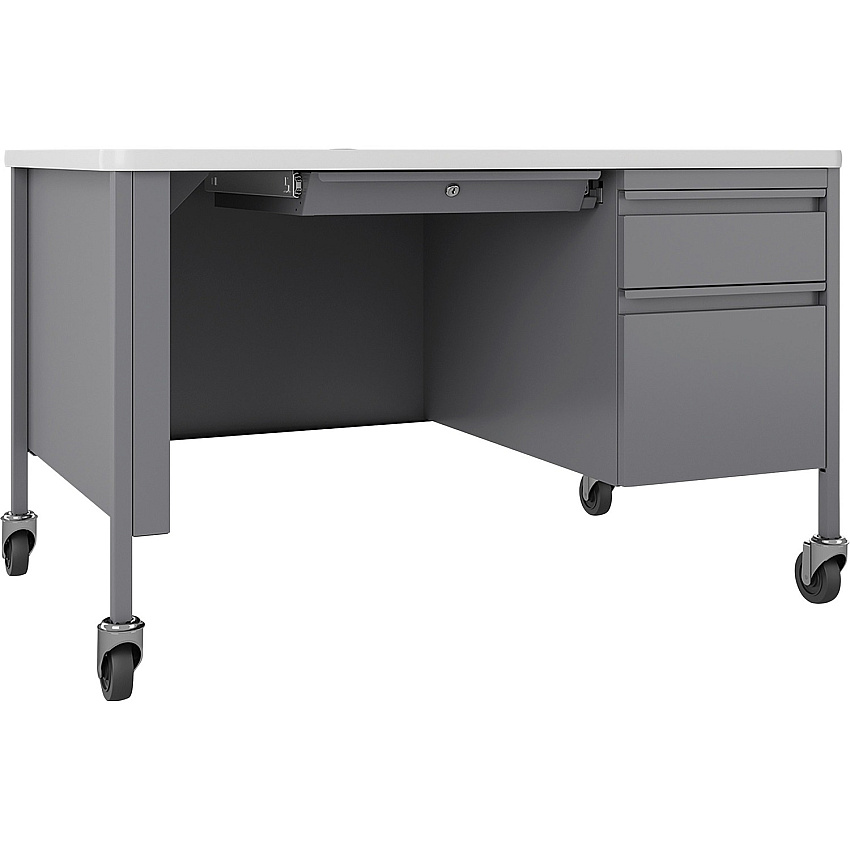 Lorell Fortress Series 48" Mobile Right-Pedestal Teachers Desk 29.5" Height x 48" Width x 30" DepthBox, File Drawer(s) - Single Pedestal on Right Side - T-mold Edge - Finish: Gray (LLR66944)