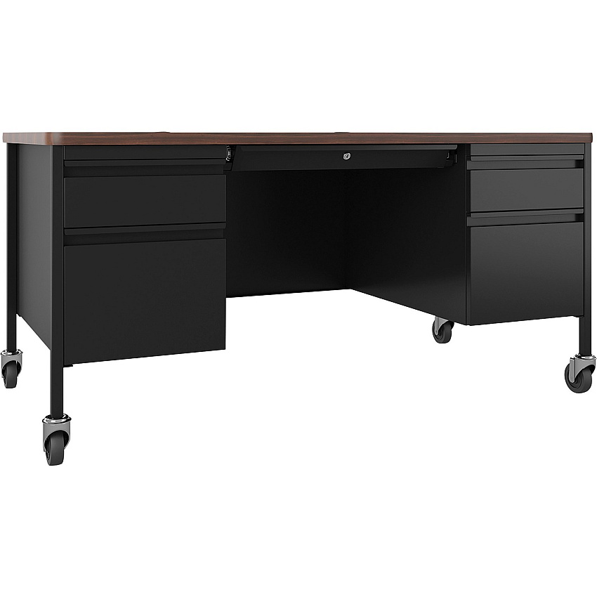 Lorell Fortress Series Mobile Double-Pedestal Teachers Desk 29.5" Height x 60" Width x 30" DepthBox, File Drawer(s) - Double Pedestal - T-mold Edge (LLR66945)