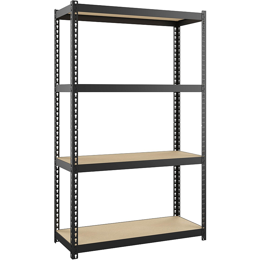 Lorell Narrow Riveted Shelving 4 Shelf(ves) - 48" Height x 30" Width x 12" Depth - 28% Recycled - Black - Steel - 1 Each (LLR66963)