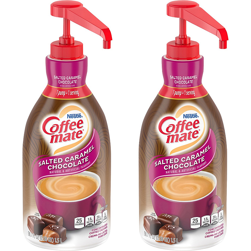 Coffee-mate Coffee mate Salted Caramel Chocolate Liquid Coffee Creamer Pump Bottle Salted Caramel Chocolate Flavor - 50.70 fl oz (1.50 L) - 600 Serving - 2 / Carton (79976CT)
