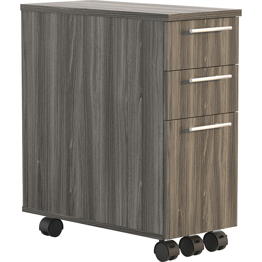 Safco Medina Box/Box/File Skinny Pedestal 23" Width x 10.8" Depth x 24.5" Height - 2 x Drawer(s) for Box, File - Letter, Legal - 20 lb Load Capacity - Freestanding, Adjustable Height, Locking Casters - Walnut - Laminate - Assembly Required (ABSPLGS)