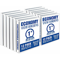 Samsill Economy 1 Inch 3 Ring Binder, Made in the USA, Round Ring Binder, Non-Stick Customizable Cover, White, 12 Pack 1" Binder Capacity - Letter - 8 1/2" x 11" Sheet Size - 100 Sheet Capacity - 3 Ring(s) - Fastener(s): Round Ring - Pocket(s): (I008537C)