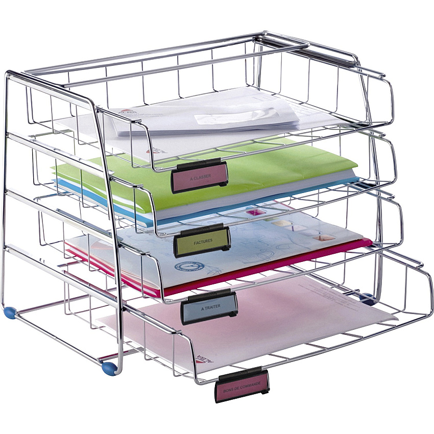 Alba Letter Tray 4 Tier(s) - 12.40" Height x 12.20" Width x 15.35" Length - Chrome - Metal - 1 Each (COR4I)