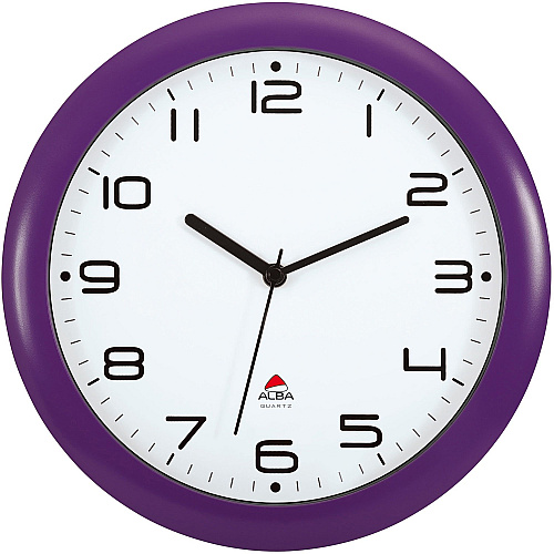 Alba Wall Clock Analog - Quartz - White Main Dial - Purple Case - Classic Style - 1 Each (HORNEWP)