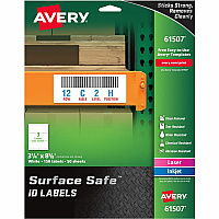Avery&reg; Surface Safe ID Label 3 1/4" Width x 8 3/8" Length - Removable Adhesive - Rectangle - Laser, Inkjet - White - Film - Water Resistant - 3 / Sheet - 50 Total Sheets - 150 Total Label(s) - 150 / Pack (61507)