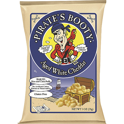 B&G Pirate's Booty White Cheddar Rice/Corn Puffs Gluten-free, No Artificial Flavor, No Artificial Color, Preservative-free - White Cheddar - 1 oz - 24 / Carton (60104)