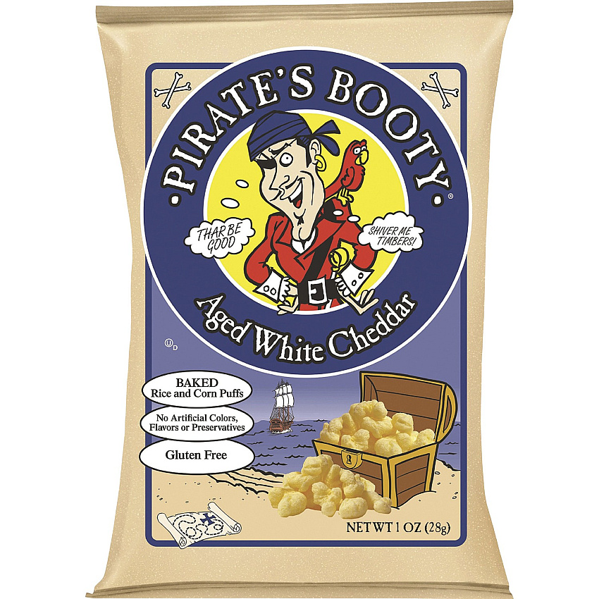 B&G Pirate's Booty White Cheddar Rice/Corn Puffs Gluten-free, No Artificial Flavor, No Artificial Color, Preservative-free - White Cheddar - 1 oz - 24 / Carton (60104)