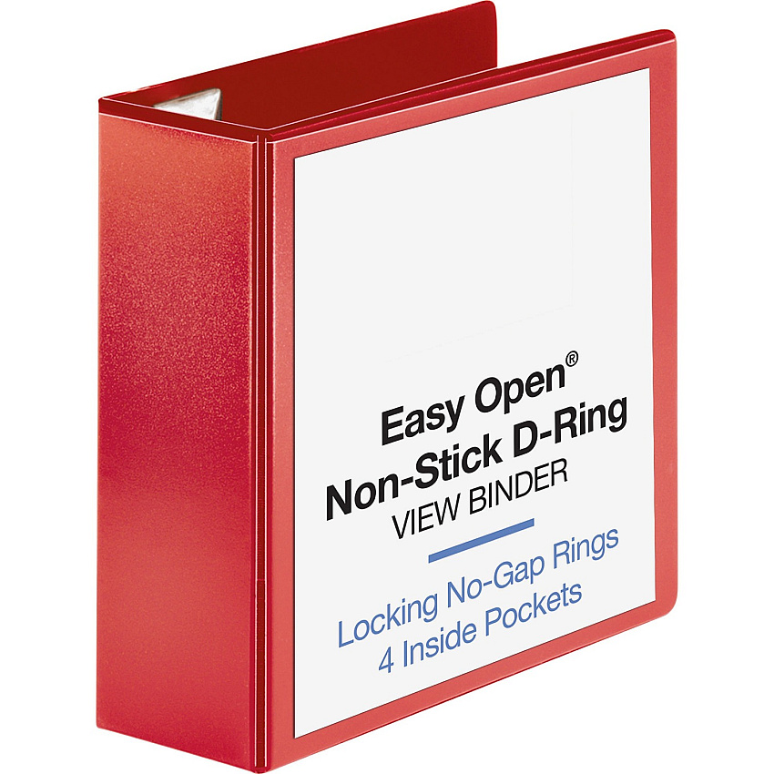 Business Source Red D-ring Binder 4" Binder Capacity - Fastener(s): D-Ring - Pocket(s): 4 - Polypropylene - Red - Non-stick, Labeling Area - 1 Each (BSN26983)