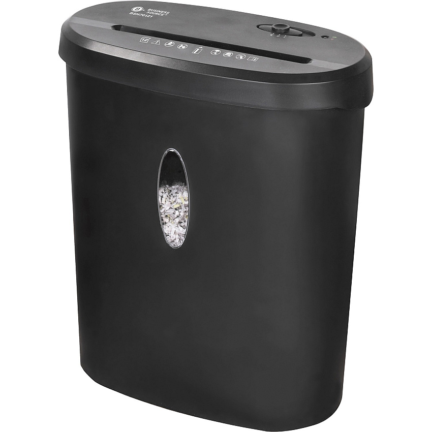 Business Source 4.6-gallon Bin Cross-cut Shredder Non-continuous Shredder - Cross Cut - 12 Per Pass - for shredding Paper, Staples, Credit Card - P-3 - 8.66" Throat - 2 Minute Run Time - 30 Minute Cool Down Time - 4.60 gal Wastebin Capacity - B (BSN70121)