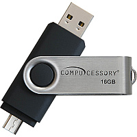Compucessory 16GB USB 2.0 Flash Drive 16 GB - USB 2.0 - Silver, Black - 1 Year Warranty - 1 Each (26471)