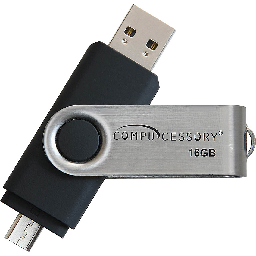 Compucessory 16GB USB 2.0 Flash Drive 16 GB - USB 2.0 - Silver, Black - 1 Year Warranty - 1 Each (26471)