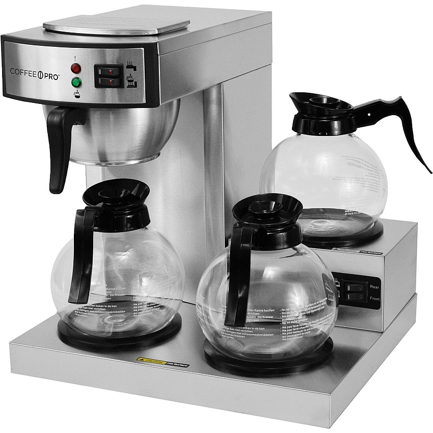 Coffee Pro 3-Burner Commercial Coffee Brewer 2.32 quart - 36 Cup(s) - Multi-serve - Silver - Glass Body (CPRLG)