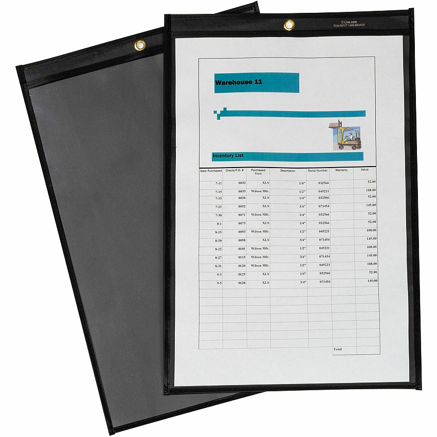 C-Line Stitched Shop Ticket Holders Support 8.50" x 14" , 11" x 14" Media - Vinyl - Black, Clear - Heavy Duty - 25 / Box (45117)