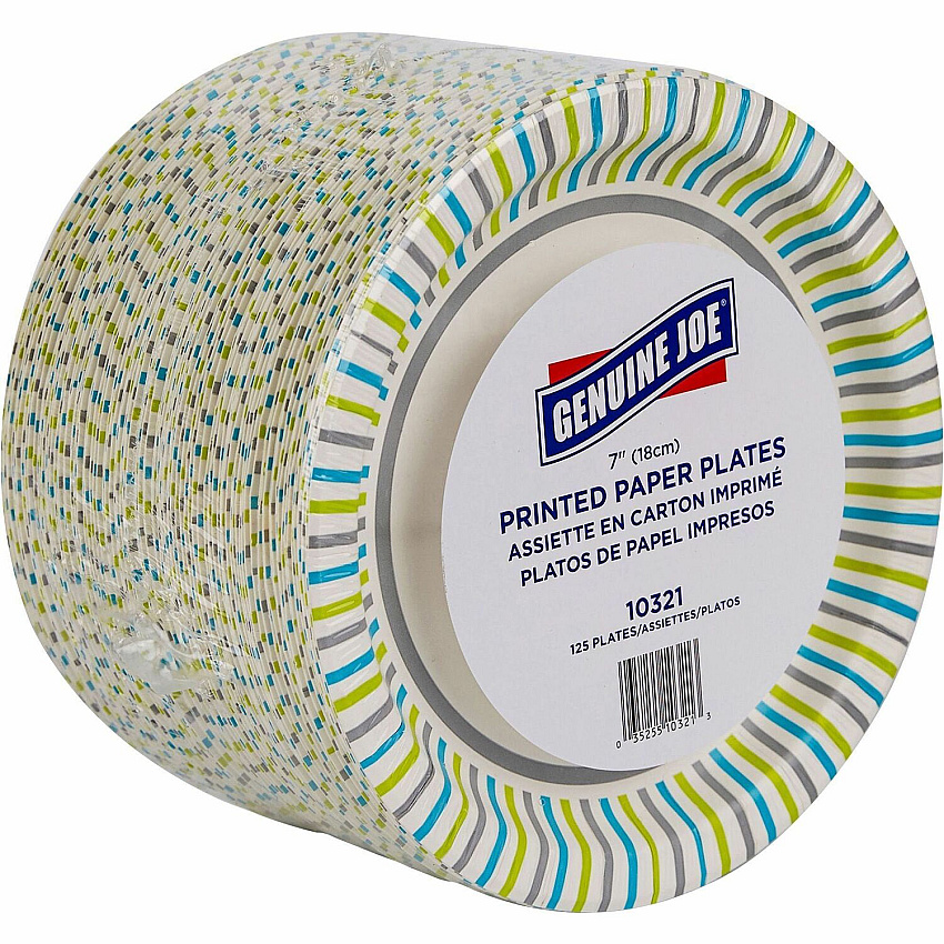 Genuine Joe 7" Printed Paper Plates Disposable - 7" Diameter - Assorted - 125 / Pack (GJO10321)