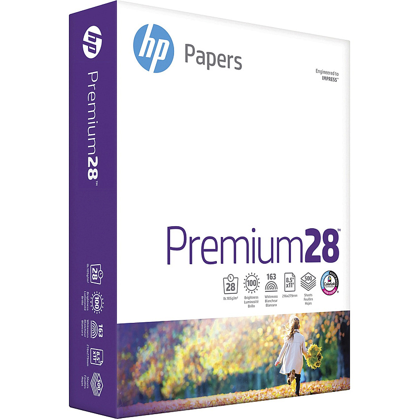 HP Papers Premium28 Laser Paper - Bright White 100 Brightness - Letter - 8 1/2" x 11" - 28 lb Basis Weight - 320 g/m² Grammage - Smooth - Uncoated, ColorLok Technology, Heavyweight - Bright White - 500 / Ream (205200)