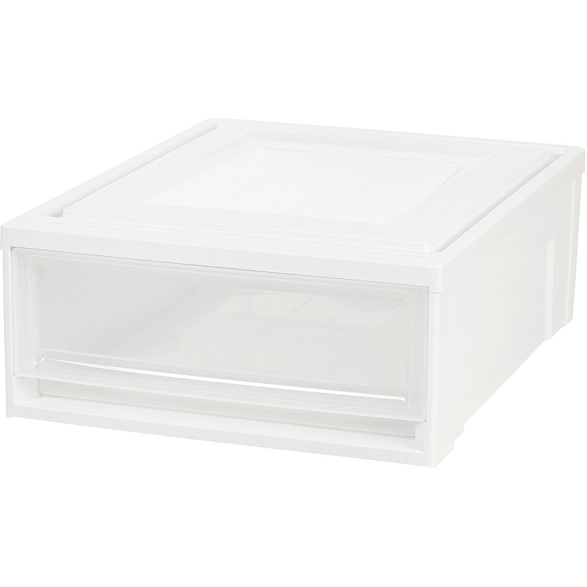 IRIS Stackable Storage Box Drawer External Dimensions: 19.6" Length x 15.8" Width x 7" Height - 5.50 gal - Stackable - Plastic - Clear, White - For Accessories, Craft Supplies, Toiletries - 4 / Carton (129770)