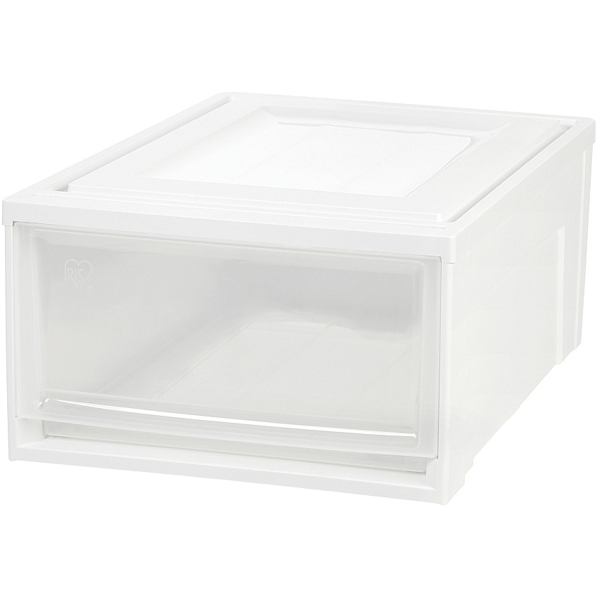 IRIS Stackable Storage Box Drawer External Dimensions: 19.6" Length x 15.8" Width x 9" Height - 15 lb - 7.72 gal - Stackable - Plastic - Clear, White - For Clothes, Craft Supplies, Towel - 3 / Carton (129771)