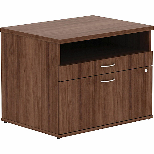 Lorell Relevance Series 2-Drawer File Cabinet Credenza w/Open Shelf 23.1" Height x 29.5" Width x 22" Depth - 2 x File, Storage Drawer(s) - Finish: Walnut Laminate (LLR16231)