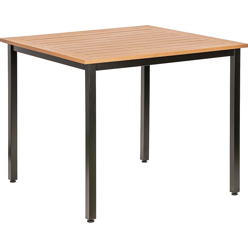 Lorell Faux Wood Outdoor Table Teak Square Top - Black Four Leg Base - 4 Legs - 36.60" Table Top Length x 36.60" Table Top Width - 30.75" Height - Assembly Required - Faux Wood Top Material - 1 Each (LLR42684)
