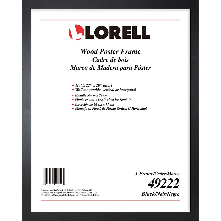 Lorell Solid Wood Poster Frame 22" x 28" Frame Size - Rectangle - Horizontal, Vertical - Black - 1 Each (LLR49222)