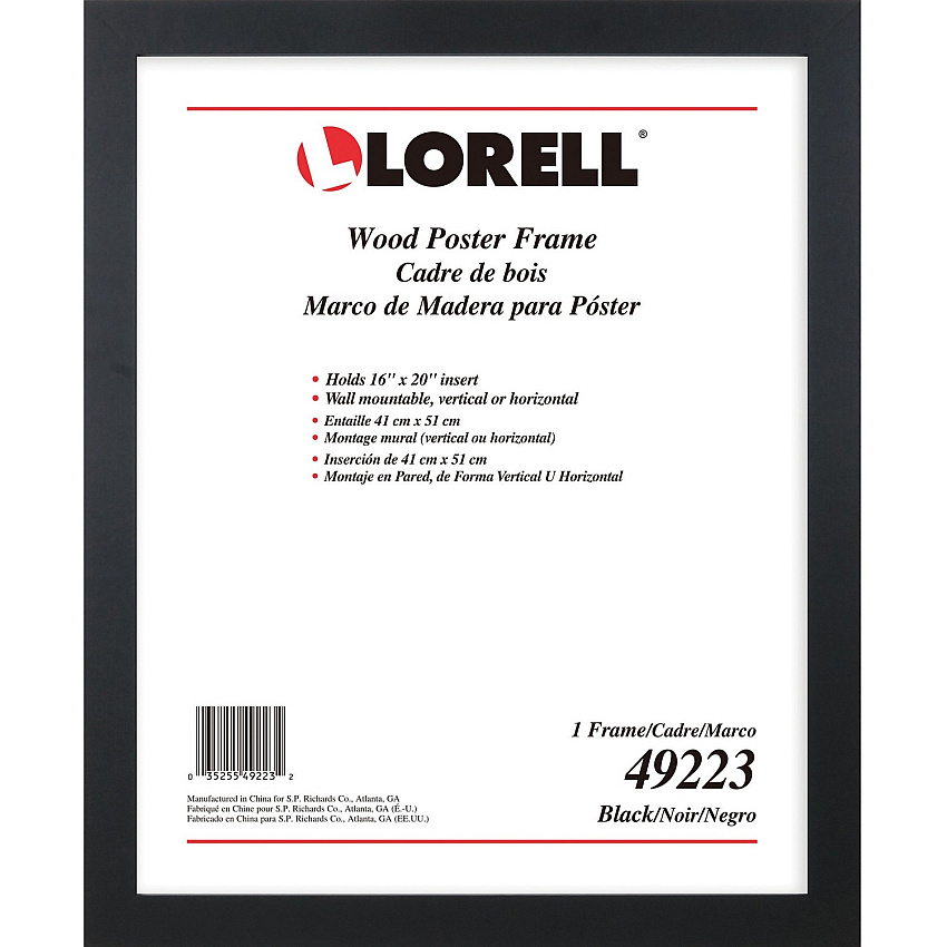 Lorell Poster Frame 16" x 20" Frame Size - Rectangle - Horizontal, Vertical - Black - 1 Each (LLR49223)