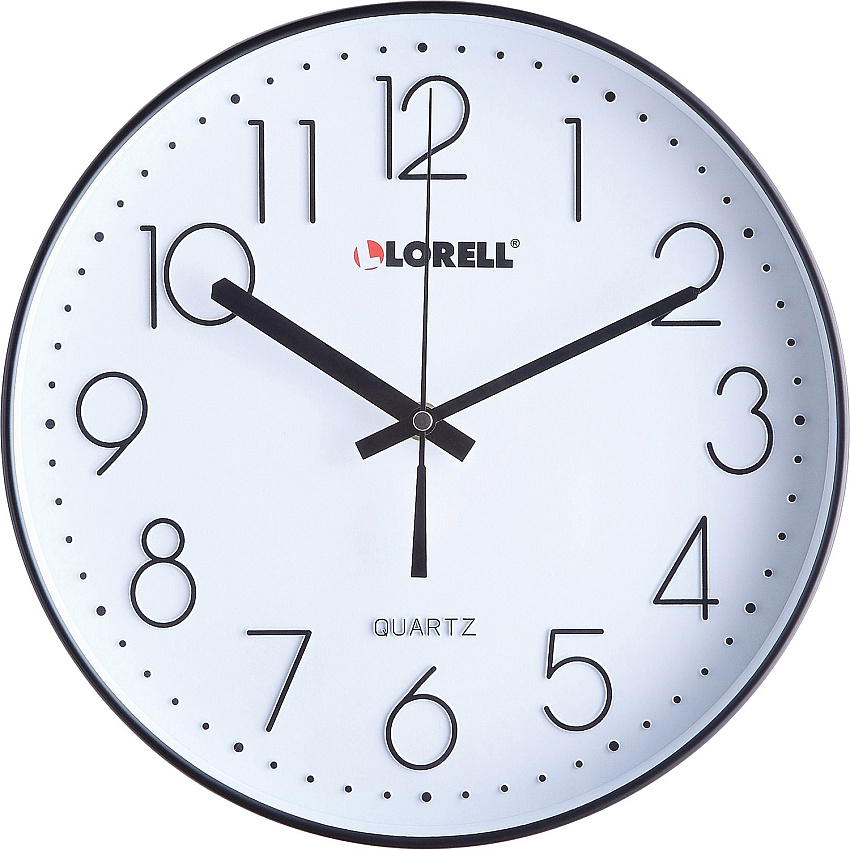 Lorell 12" Round Quiet Wall Clock Analog - Quartz - Black Case (LLR61011)