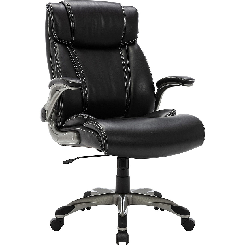 SOHO High-back Office Chair Flip with Armrest Black Seat Color - Bonded Leather Seat Material - Black Back Color - Bonded Leather Back Material - High Back - 5-star Base - Armrest - 1 Each (LLR81803)