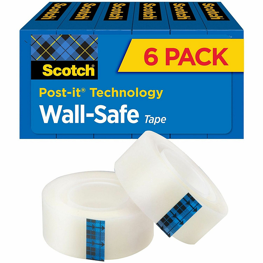 Scotch Wall-Safe Tape 22.22 yd Length x 0.75" Width - Translucent - 6 / Pack (813S6)