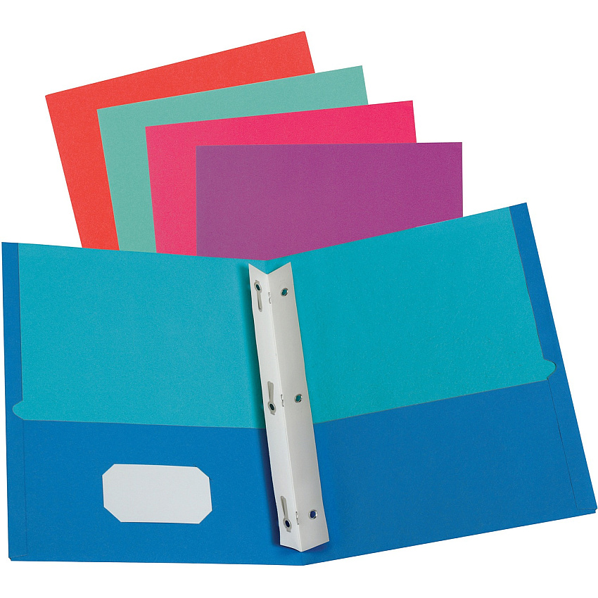 Oxford Letter Recycled Pocket Folder with Fastener 8 1/2" x 11" - 100 Sheets Capacity - 2 Pocket(s) - Assorted - 10% Recycled - 50 / Box (52076)