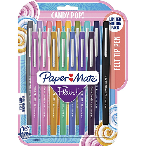Paper Mate Flair Candy Pop Pack Felt Tip Pens 0.7 mm Medium Pen Point - Water Based - Felt Tip - 16 / Pack (2027189)