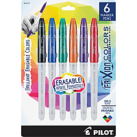 Pilot FriXion Colors Erasable Marker Pens 2.5 mm Bold Pen Point - Erasable - Black, Blue, Red, Green, Orange, Purple Ink - White Barrel - 6 / Pack (44153)