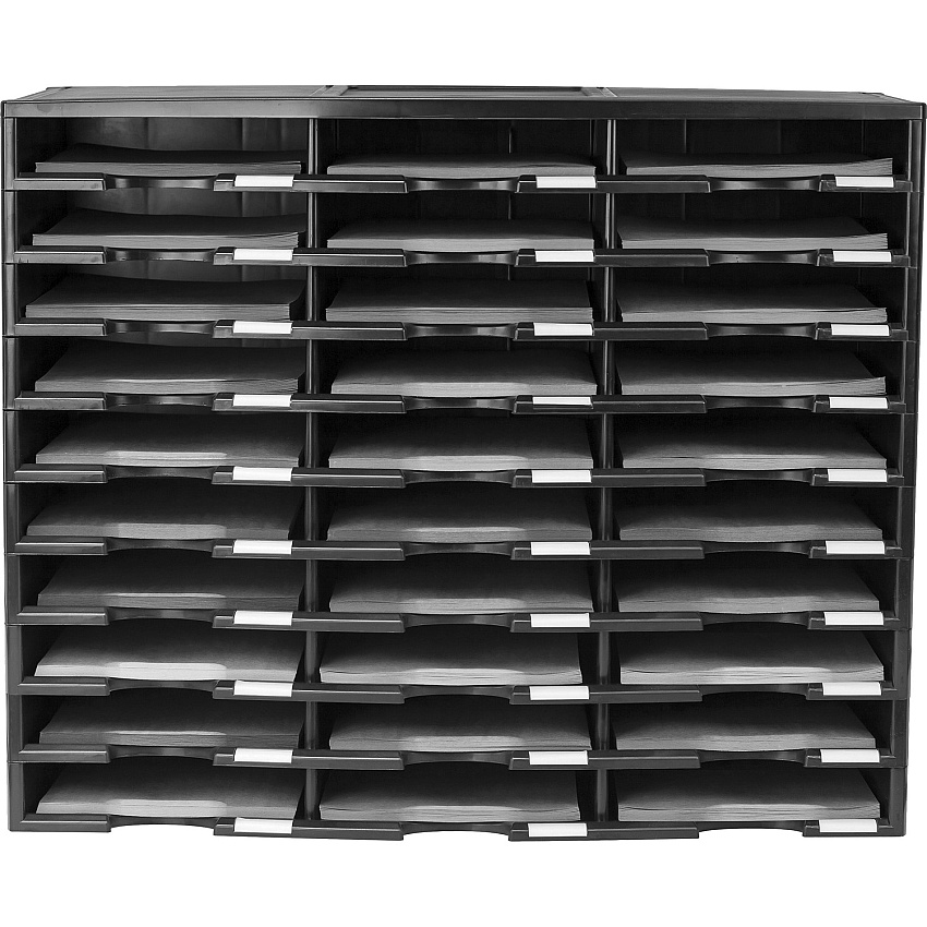Storex Stackable Literature Sorter 15000 x Sheet - 30 Compartment(s) - Compartment Size : 9.50" x 12" - 25.50" Height x 14.13" Width31.38" Length - Black - Plastic - 1 Each (61419U01C)