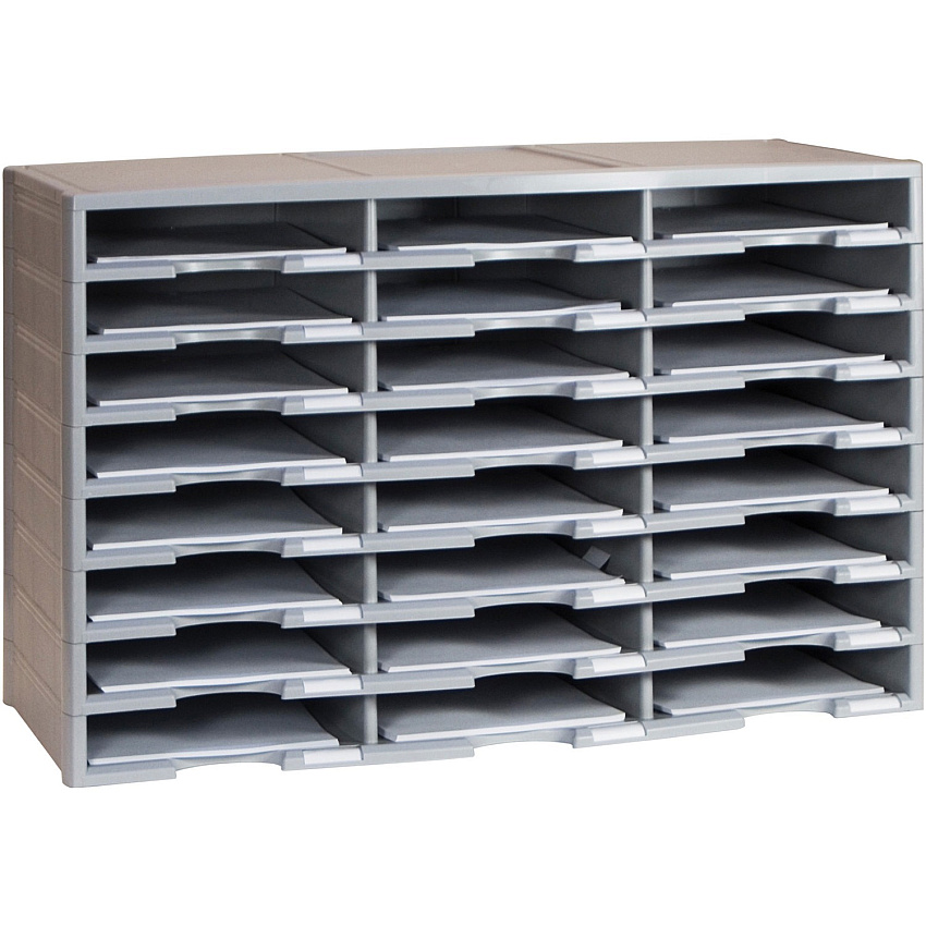 Storex Stackable Literature Sorter 12000 x Sheet - 24 Compartment(s) - Compartment Size : 9.50" x 12" - 20.50" Height x 14.13" Width31.38" Length - Gray - Plastic, Polystyrene - 1 Each (61434U01C)